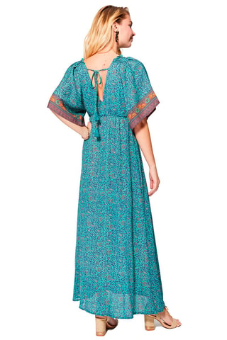 Vestido largo - Turquesa y rosa