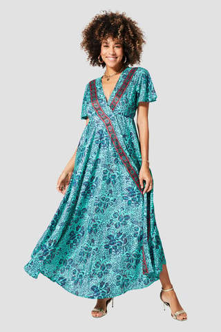 Vestido largo - Dorado y turquesa