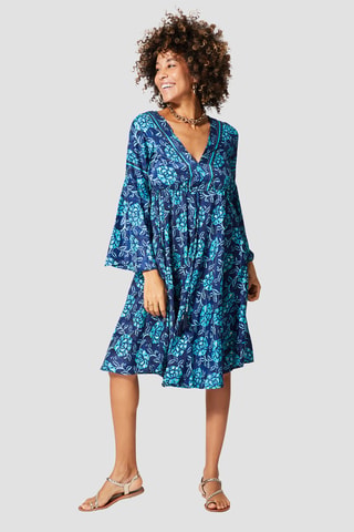 Vestido evasé - Dorado y azul marino