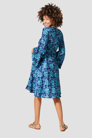 Vestido evasé - Dorado y azul marino