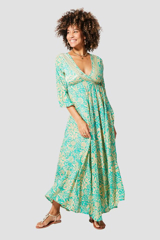 Vestido largo - Verde y marrón