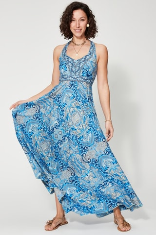 Vestido largo - Azul y beige