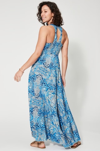 Vestido largo - Azul y beige