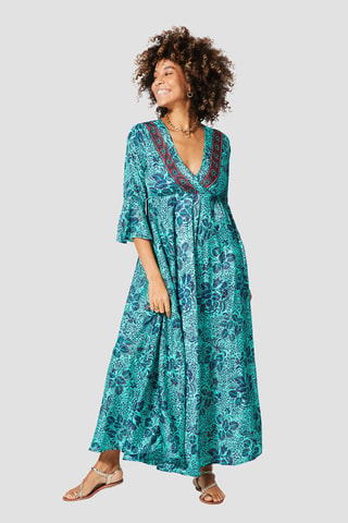 Vestido largo - Dorado y turquesa
