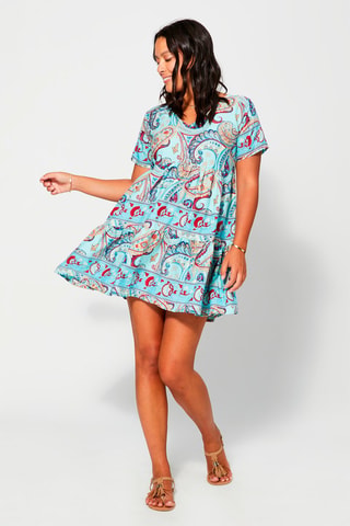 Vestido trapecio - Beige y azul