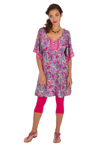 Robe courte - Bleu et rose