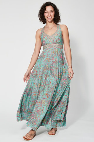 Vestido largo - Turquesa y naranja