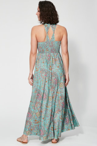 Vestido largo - Turquesa y naranja