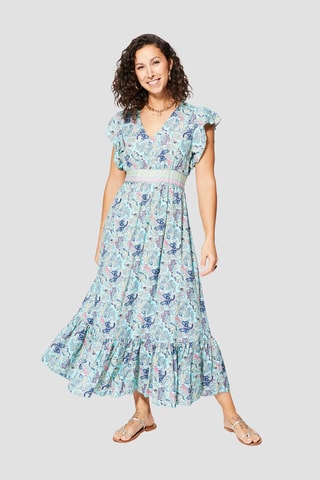 Vestido largo - Azul y beige