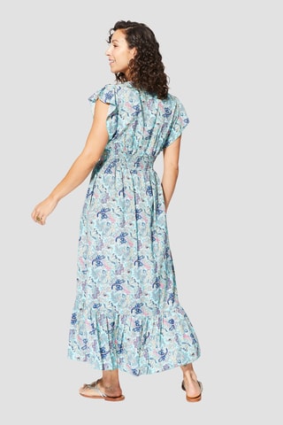 Vestido largo - Azul y beige