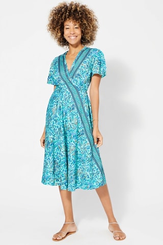 Vestido cruzado - Verde y azul