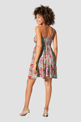Vestido avolantado - Dorado y turquesa