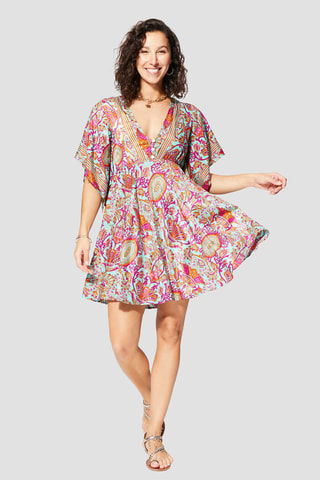 Vestido avolantado - Dorado y turquesa