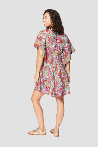 Vestido avolantado - Dorado y turquesa