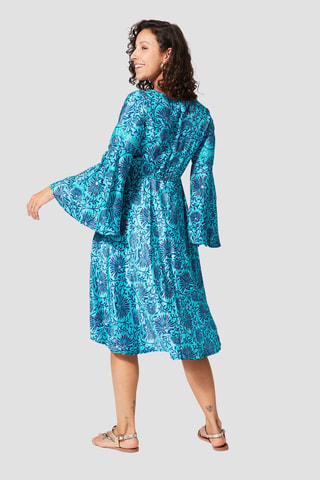 Vestido evasé - Dorado y turquesa
