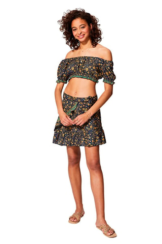 Crop top y falda - Azul y gris