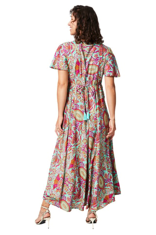 Vestido largo - Dorado y turquesa