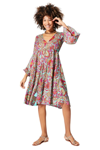Robe trapèze - Doré et turquoise