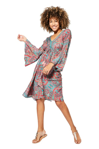 Vestido corto - Rojo y turquesa