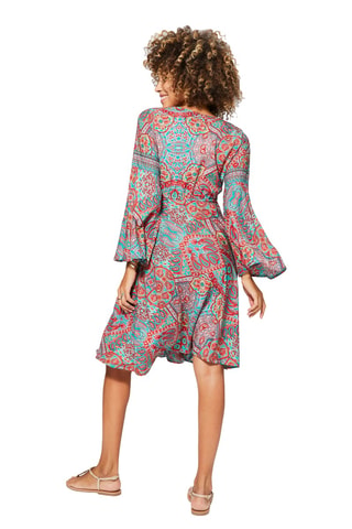 Vestido corto - Rojo y turquesa