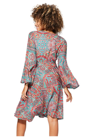 Vestido corto - Rojo y turquesa