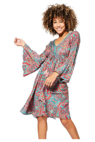 Vestido corto - Rojo y turquesa