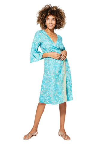 Robe portefeuille - Beige et turquoise