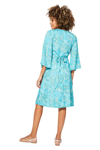 Robe portefeuille - Beige et turquoise