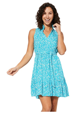Vestido corto sin mangas - Blanco y turquesa