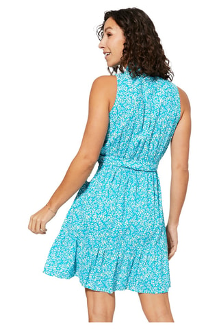 Vestido corto sin mangas - Blanco y turquesa