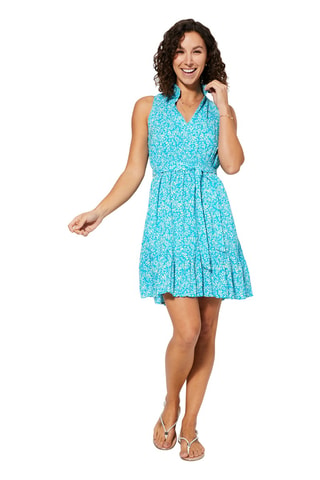 Vestido corto sin mangas - Blanco y turquesa
