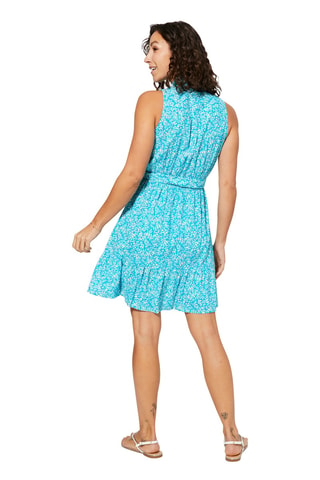 Vestido corto sin mangas - Blanco y turquesa