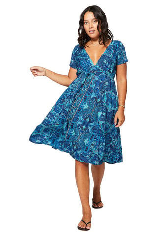 Vestido cruzado - Blanco y azul