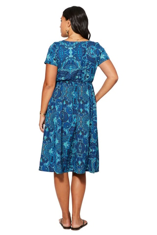 Vestido cruzado - Blanco y azul