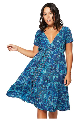 Vestido cruzado - Blanco y azul