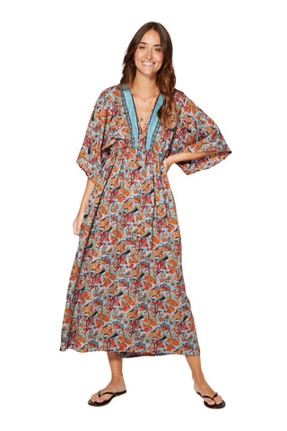 Vestido largo - Gris y turquesa