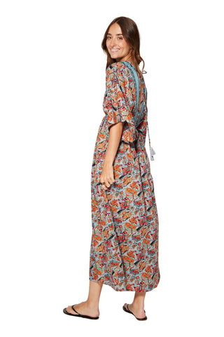 Vestido largo - Gris y turquesa