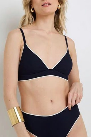 Sujetador de bikini con relleno Nuccia - Azul marino y blanco