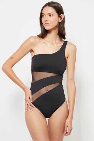 Costume intero asimmetrico con coppe - Nero