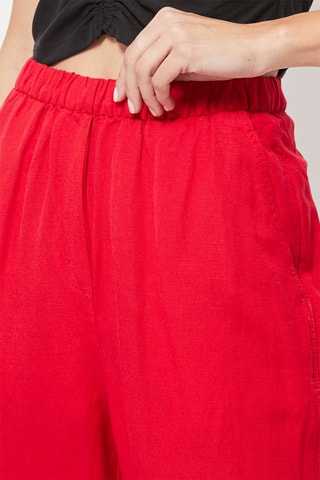 Pantaloni straight 7/8 a vita alta in lino - Rosso