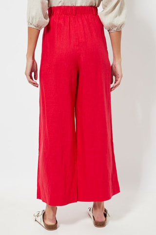 Pantaloni wide legs in lino a vita alta - Rosso