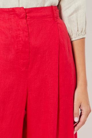 Pantaloni wide legs in lino a vita alta - Rosso