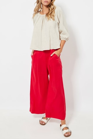 Pantaloni wide legs in lino a vita alta - Rosso
