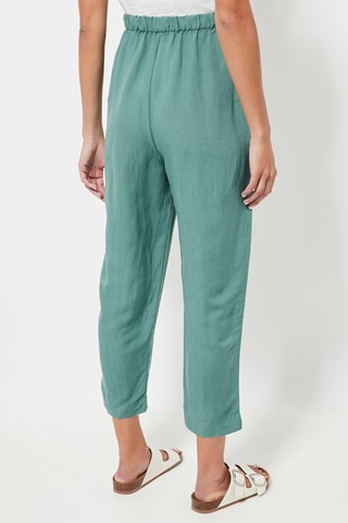 Pantaloni slim 7/8 in lino a vita alta - Kaki