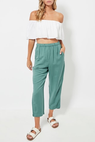 Pantaloni slim 7/8 in lino a vita alta - Kaki