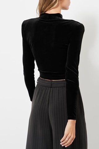 Crop top in velluto - Nero