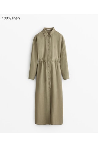 Abito a camicia in lino - Kaki