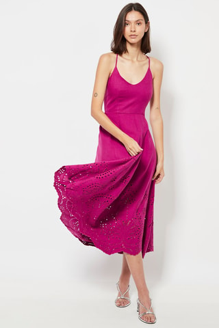 Abito midi in lino - Fucsia