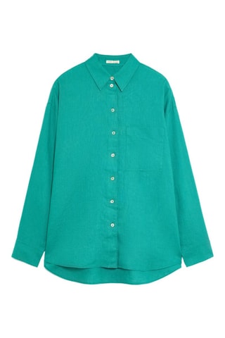 Camicia relaxed in lino - Turchese 