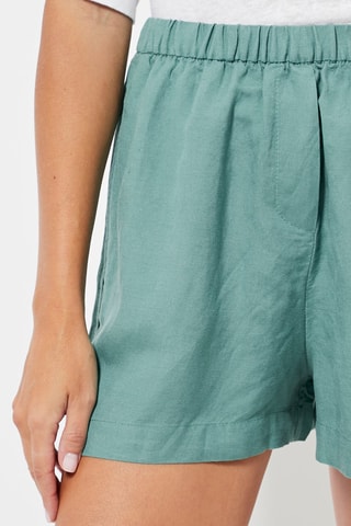 Shorts in lino a vita alta - Verde acqua
